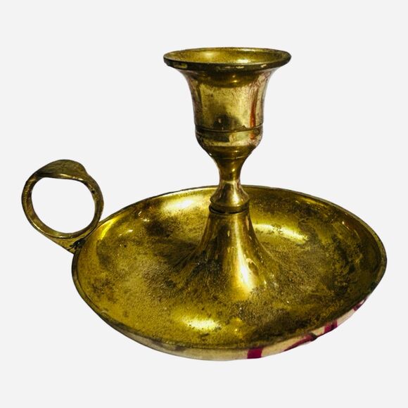 Brass Candle Golder with Finger Holder & Drip Tray Patina Solid Brass - Picture 4 of 4